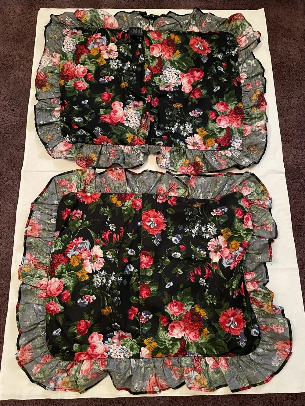 VTG Ralph Lauren Isadora Cossette Black Floral Ruffled Pillow Sham (2) Standard